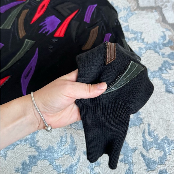 Erez Vintage Sweater with Leather Patches and Beading Size Small - Picture 9 of 9